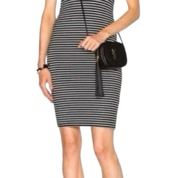 ATM STRIPED WRESTLER TANK DRESS BLACK WHITE STRIPED STRETCHY SMALL MINI - Picture 3 of 10